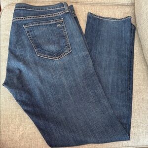 Rag & Bone Slim Blue Jeans with Gold Stitching